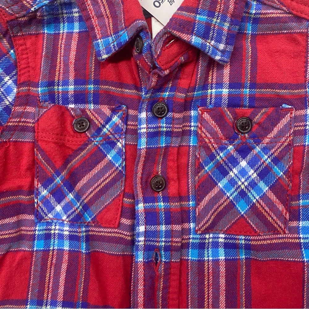 OSHKOSH B'GOSH Boys Red & Blue Flannel Button Up Shirt Size 2T New
